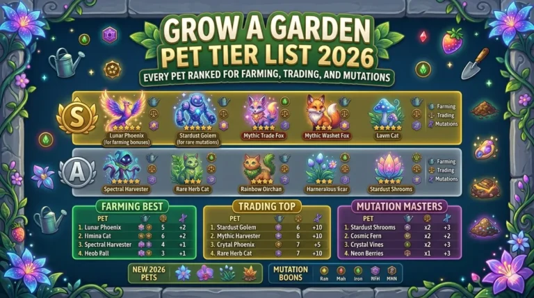 Grow a Garden Pet Tier List 2026 — Every Pet Ranked for Farming, Trading, and Mutations