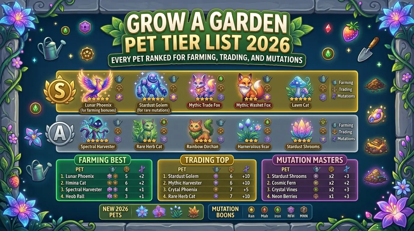 Grow a Garden Pet Tier List 2026 — Every Pet Ranked for Farming, Trading, and Mutations